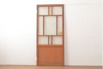 アンティーク建具　銀モールガラス入り　温かみのある雰囲気が魅力のレトロなガラス扉(ドア)(R-048373)