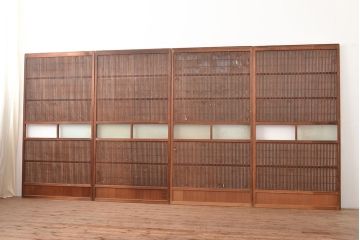 和製アンティーク　和モダンな空間作りにおすすめの裏障子付き格子戸4枚セット(建具、引き戸)(R-048374)
