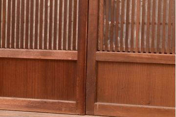 和製アンティーク　和モダンな空間作りにおすすめの裏障子付き格子戸4枚セット(建具、引き戸)(R-048374)