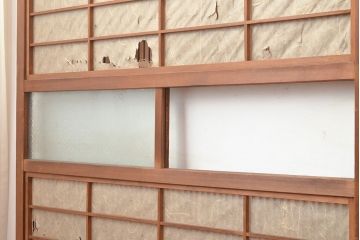 和製アンティーク　和モダンな空間作りにおすすめの裏障子付き格子戸4枚セット(建具、引き戸)(R-048374)