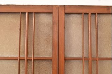 和製アンティーク　くっきりとした木目が味わい深いガラス戸2枚セット(引き戸、建具)(R-048377)