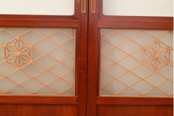 アンティーク建具　組子細工がお洒落な、和の風情たっぷりの障子戸2枚セット(引き戸、建具)(R-048379)