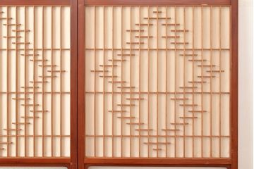 アンティーク建具　組子細工がお洒落な、和の風情たっぷりの障子戸2枚セット(引き戸、建具)(R-048379)