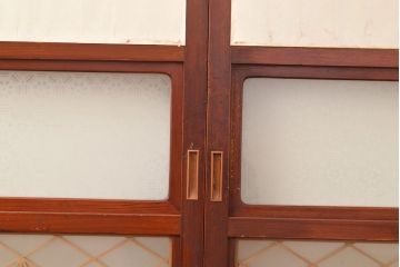 アンティーク建具　組子細工がお洒落な、和の風情たっぷりの障子戸2枚セット(引き戸、建具)(R-048379)