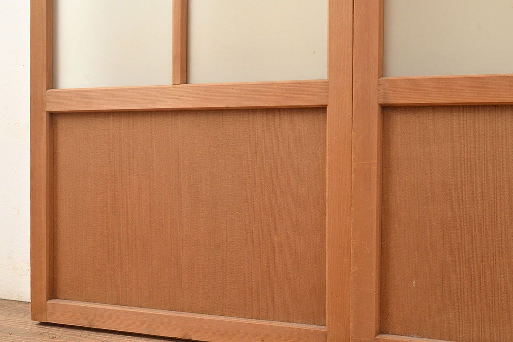ヴィンテージ建具　昭和中期　幅の狭いつくりが珍しいすりガラス戸4枚セット　(R-048380)