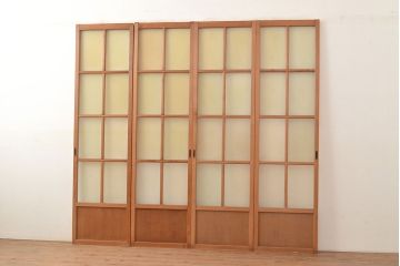アンティーク建具　幅の狭いつくりが珍しいすりガラス戸4枚セット(引き戸、建具)(R-048380)