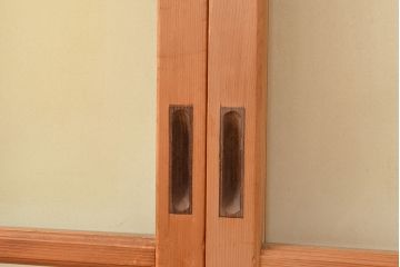 アンティーク建具　幅の狭いつくりが珍しいすりガラス戸4枚セット(引き戸、建具)(R-048380)