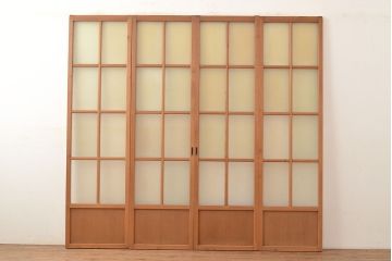 アンティーク建具　幅の狭いつくりが珍しいすりガラス戸4枚セット(引き戸、建具)(R-048380)