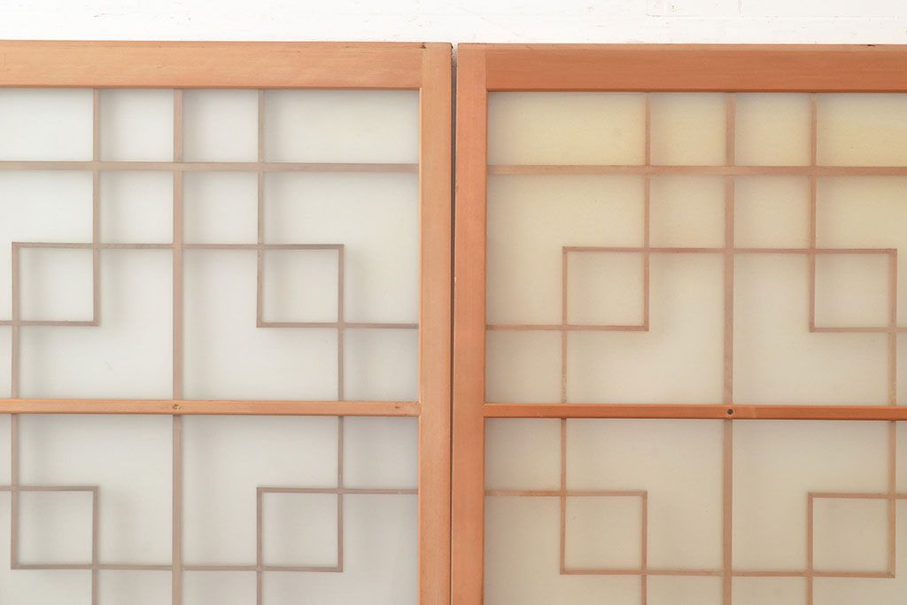 アンティーク建具　組子デザインが美しいガラス戸4枚セット(引き戸、建具)(R-048397)