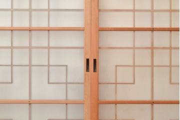 アンティーク建具　組子デザインが美しいガラス戸4枚セット(引き戸、建具)(R-048397)