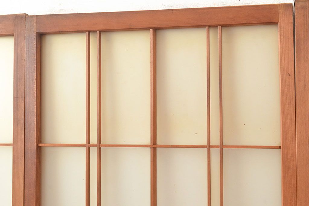 ヴィンテージ建具　昭和中期　珍しい桟のデザインが目を引くガラス戸4枚セット　(R-048398)
