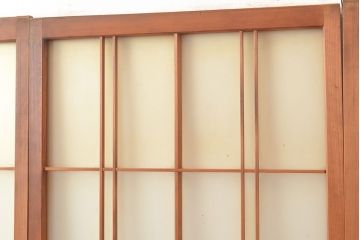 ヴィンテージ建具　昭和中期　珍しい桟のデザインが目を引くガラス戸4枚セット　(R-048398)