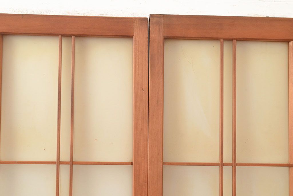 ヴィンテージ建具　昭和中期　珍しい桟のデザインが目を引くガラス戸4枚セット　(R-048398)