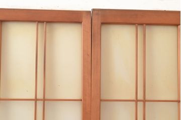 ヴィンテージ建具　昭和中期　珍しい桟のデザインが目を引くガラス戸4枚セット　(R-048398)