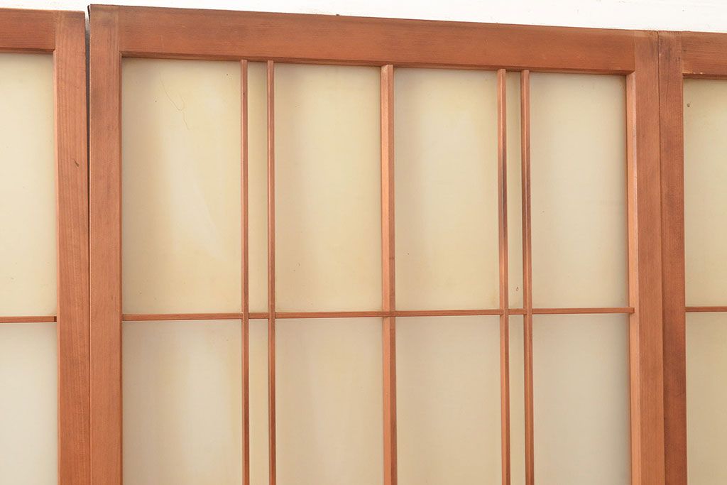ヴィンテージ建具　昭和中期　珍しい桟のデザインが目を引くガラス戸4枚セット　(R-048398)