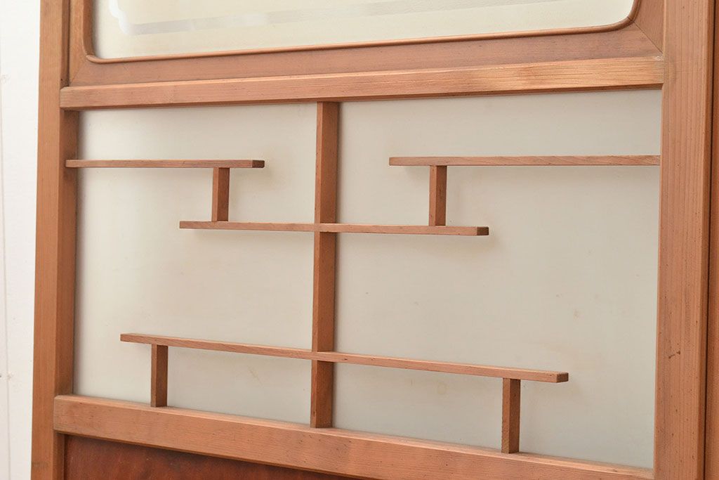 ヴィンテージ建具　昭和中期　珍しい桟のデザインが目を引くガラス戸4枚セット　(R-048398)