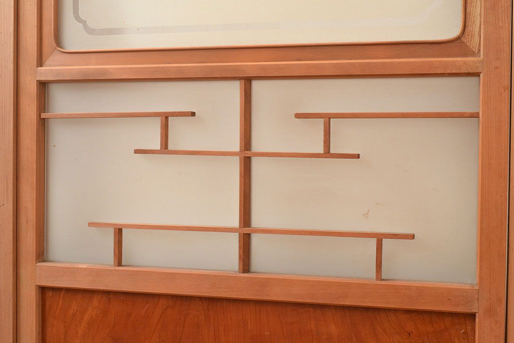 ヴィンテージ建具　昭和中期　珍しい桟のデザインが目を引くガラス戸4枚セット　(R-048398)