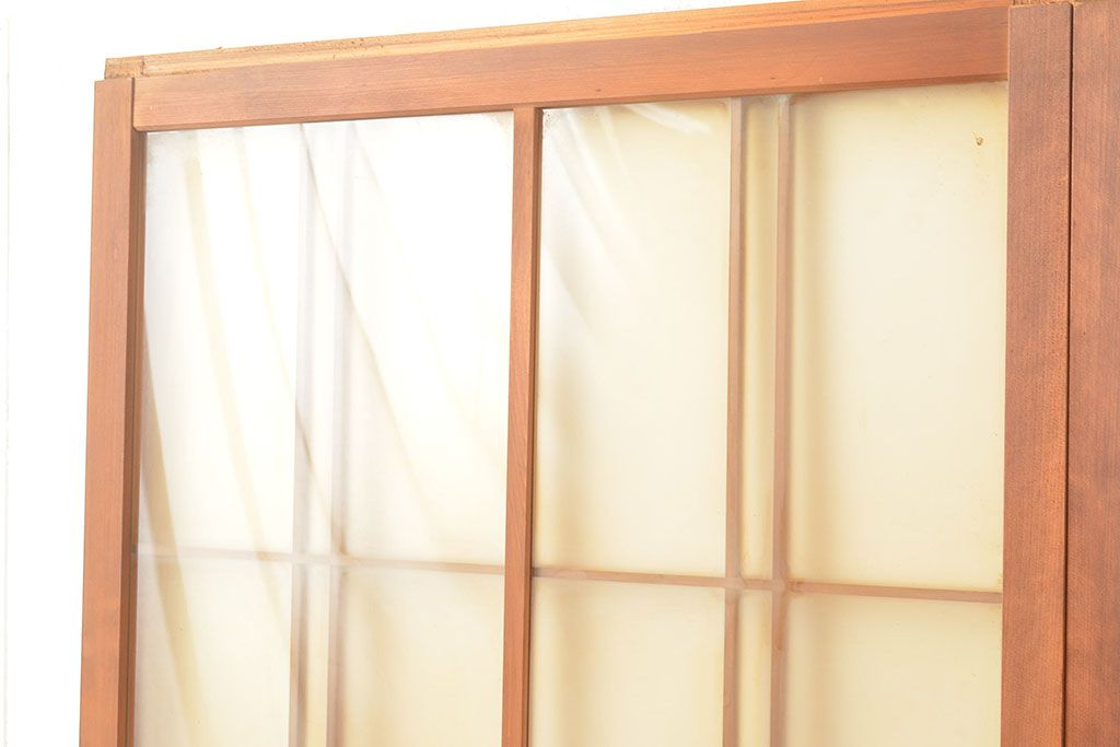 ヴィンテージ建具　昭和中期　珍しい桟のデザインが目を引くガラス戸4枚セット　(R-048398)