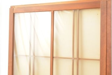 ヴィンテージ建具　昭和中期　珍しい桟のデザインが目を引くガラス戸4枚セット　(R-048398)