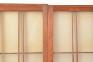 ヴィンテージ建具　昭和中期　珍しい桟のデザインが目を引くガラス戸4枚セット　(R-048398)