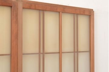 ヴィンテージ建具　昭和中期　珍しい桟のデザインが目を引くガラス戸4枚セット　(R-048398)