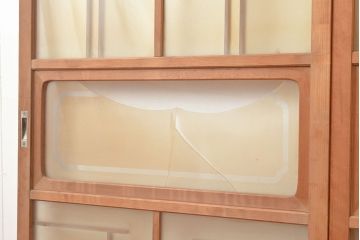 ヴィンテージ建具　昭和中期　珍しい桟のデザインが目を引くガラス戸4枚セット　(R-048398)