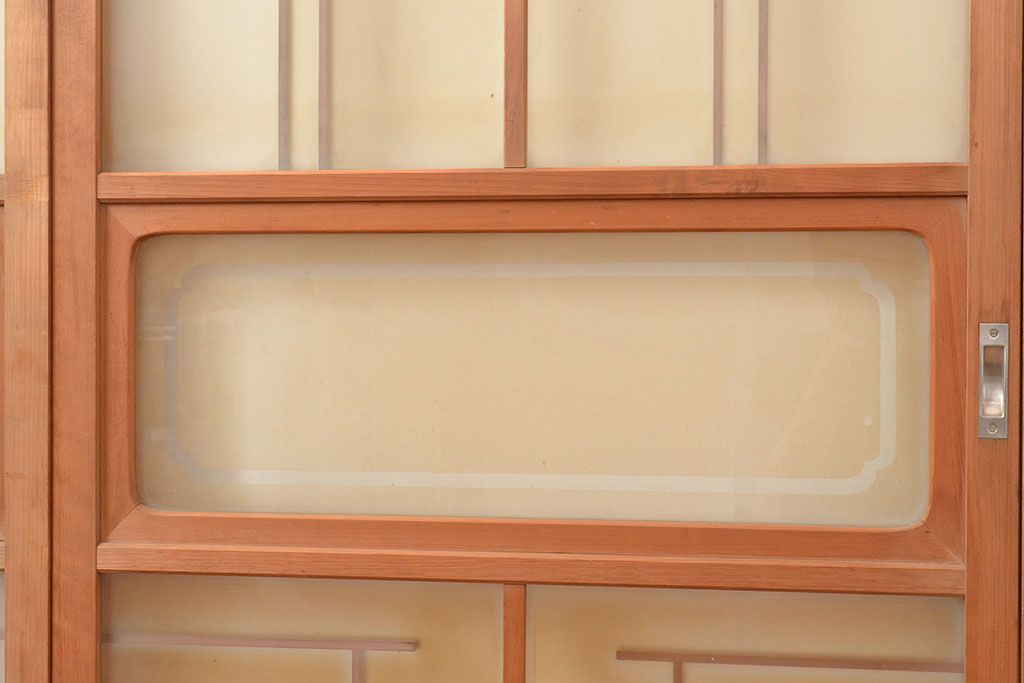 ヴィンテージ建具　昭和中期　珍しい桟のデザインが目を引くガラス戸4枚セット　(R-048398)