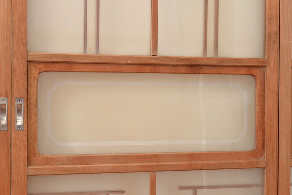 ヴィンテージ建具　昭和中期　珍しい桟のデザインが目を引くガラス戸4枚セット　(R-048398)