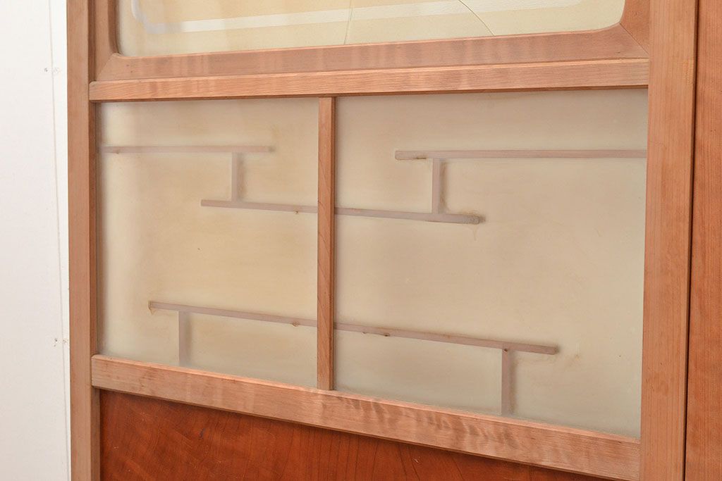 ヴィンテージ建具　昭和中期　珍しい桟のデザインが目を引くガラス戸4枚セット　(R-048398)