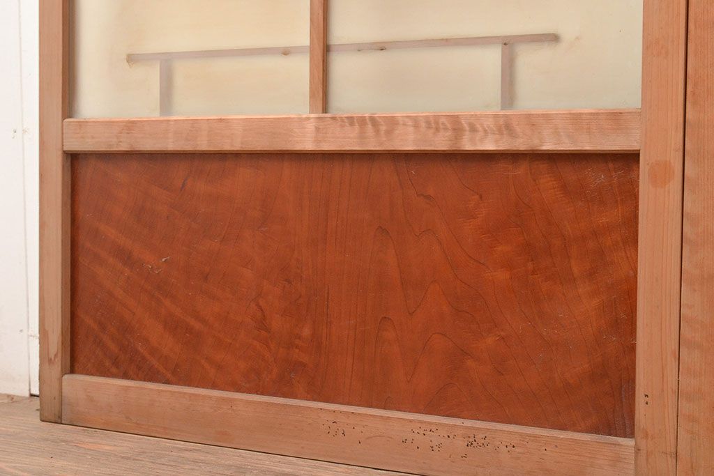 ヴィンテージ建具　昭和中期　珍しい桟のデザインが目を引くガラス戸4枚セット　(R-048398)