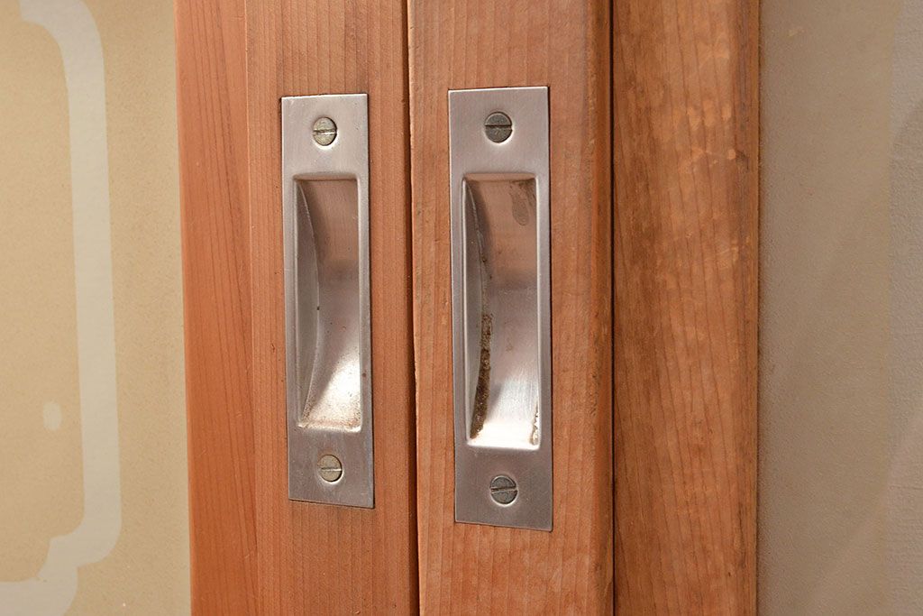 ヴィンテージ建具　昭和中期　珍しい桟のデザインが目を引くガラス戸4枚セット　(R-048398)