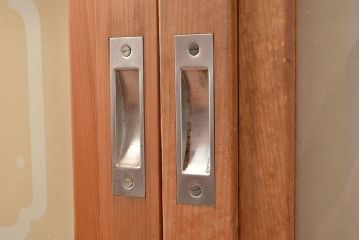 ヴィンテージ建具　昭和中期　珍しい桟のデザインが目を引くガラス戸4枚セット　(R-048398)