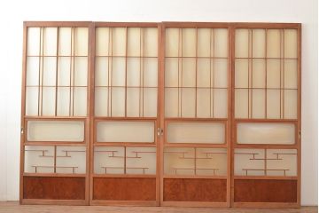 アンティーク建具　珍しい桟のデザインが目を引くガラス戸4枚セット(引き戸、建具)(R-048398)