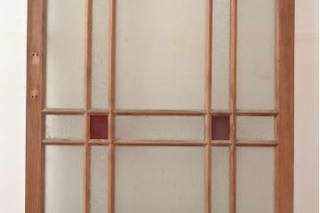 アンティーク建具　大正ロマン　当時物色ガラス・ダイヤガラス・すりガラス　空間のお洒落なアクセントにおすすめ!!レトロな引き戸1枚(ガラス戸、建具)(R-048399)