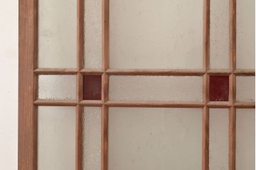 アンティーク建具　大正ロマン　当時物色ガラス・ダイヤガラス・すりガラス　空間のお洒落なアクセントにおすすめ!!レトロな引き戸1枚(ガラス戸、建具)(R-048399)