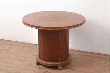 和製ヴィンテージ　珍品　店舗什器におすすめ!可動式の棚が付いた変わったつくりのセンターテーブル(ラウンドテーブル、ビンテージ)(R-048400)
