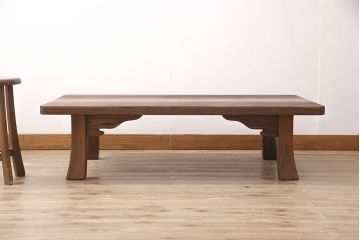 民芸家具　高級杉材　天板一枚板　浮造り仕上げの座卓(ちゃぶ台、ローテーブル)(R-048404)