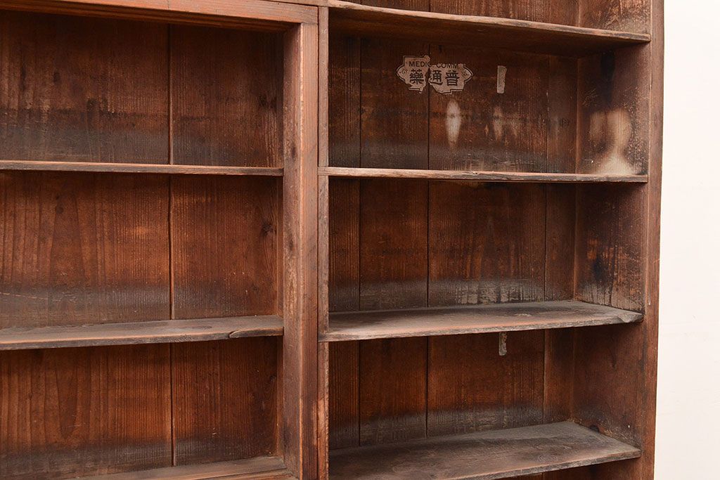 アンティーク家具　和製アンティーク　薄型サイズが珍しい収納棚(本棚、ブックシェルフ)(R-048405)