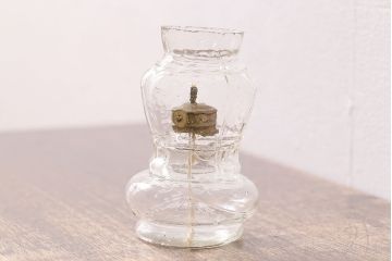 大正〜昭和初期　古いガラスの豆ランプ(オイルランプ、火屋、油壷)(R-048421)