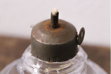 昭和初期　古いガラスの豆ランプ(オイルランプ、火屋、油壷)(R-048422)