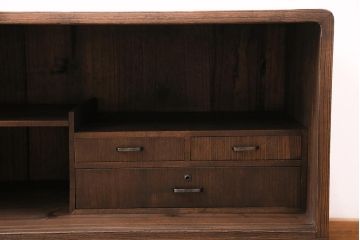 和製アンティーク 和の趣あふれる、オリジナル組子入りガラスの箪笥ローボード(戸棚、テレビ台、テレビボード、時代箪笥)(R-048431)