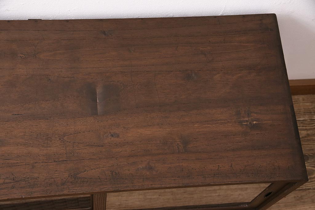 和製アンティーク 和の趣あふれる、オリジナル組子入りガラスの箪笥ローボード(戸棚、テレビ台、テレビボード、時代箪笥)(R-048431)