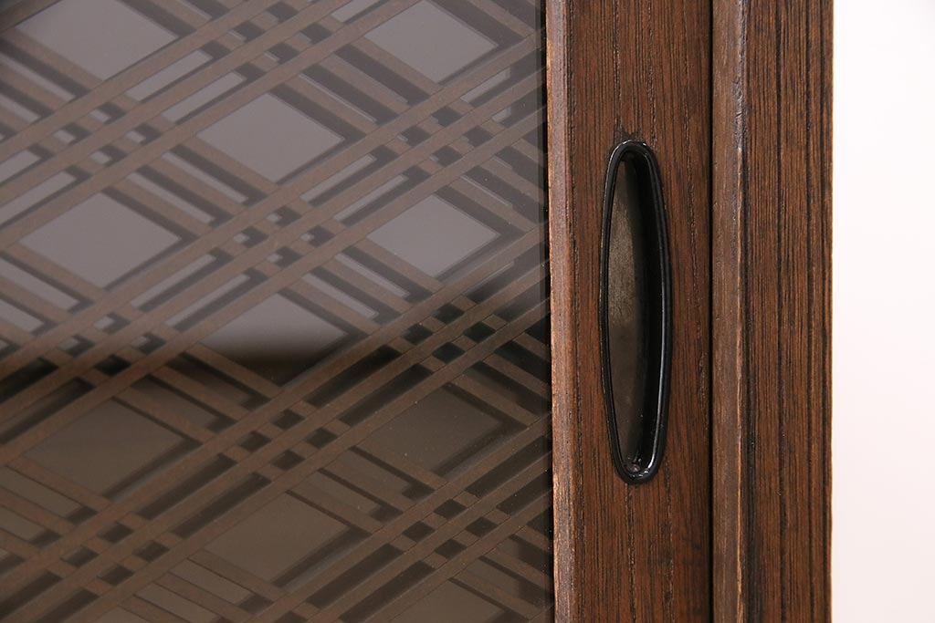 和製アンティーク 和の趣あふれる、オリジナル組子入りガラスの箪笥ローボード(戸棚、テレビ台、テレビボード、時代箪笥)(R-048431)