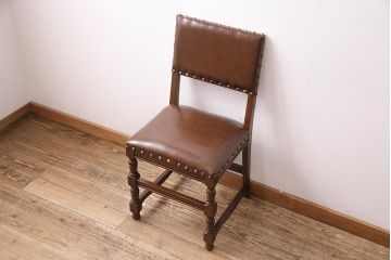 イギリスビンテージ　堂々とした風格を感じるオーク材製のチェア(椅子、ダイニングチェア)(R-048437)