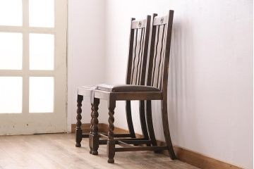 イギリスアンティーク　オーク材製のチェア2脚セット(ダイニングチェア、椅子)(R-048439)