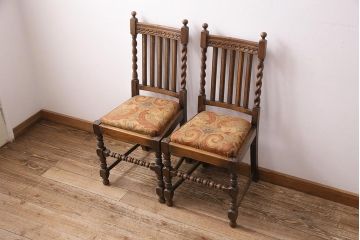 イギリスアンティーク　オーク材製のチェア2脚セット(ダイニングチェア、椅子)(R-048440)