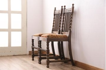 イギリスアンティーク　オーク材製のチェア2脚セット(ダイニングチェア、椅子)(R-048440)