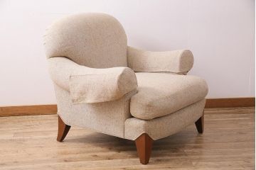 中古　HENREDON(ヘンレドン)　丸みを帯びたデザインが可愛らしい一人掛けソファ(シングル、アームチェア、1Pソファ)(R-048444)