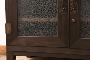 和製アンティーク　桐タンスリメイク!!　結霜ガラスと金具が上品な趣を醸し出すテレビ台(ローボード、収納棚、テレビボード)(R-048445)