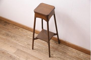 和製アンティーク　優しい木の温もりあふれるナラ材製の花台(飾り台)(R-048448)